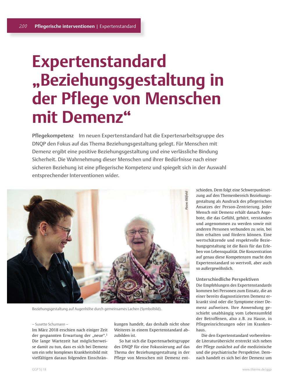 Vorschauseite 1: Expertenstandard „Beziehungsgestaltung in der Pflege von Menschen mit Demenz“