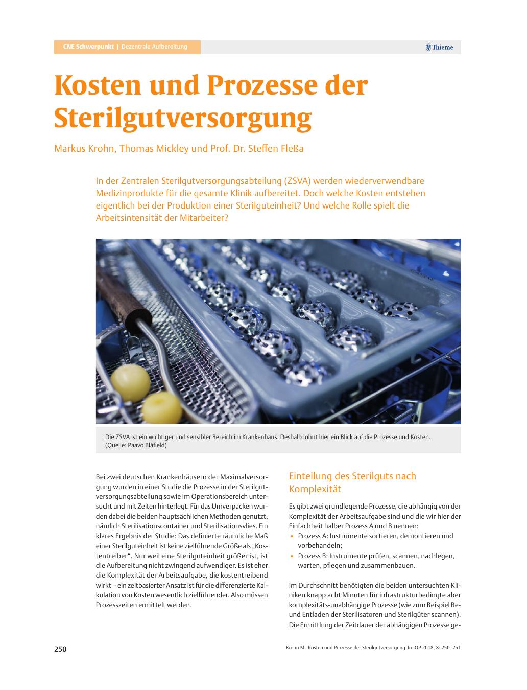 Vorschauseite 1: Kosten und Prozesse der Sterilgutversorgung