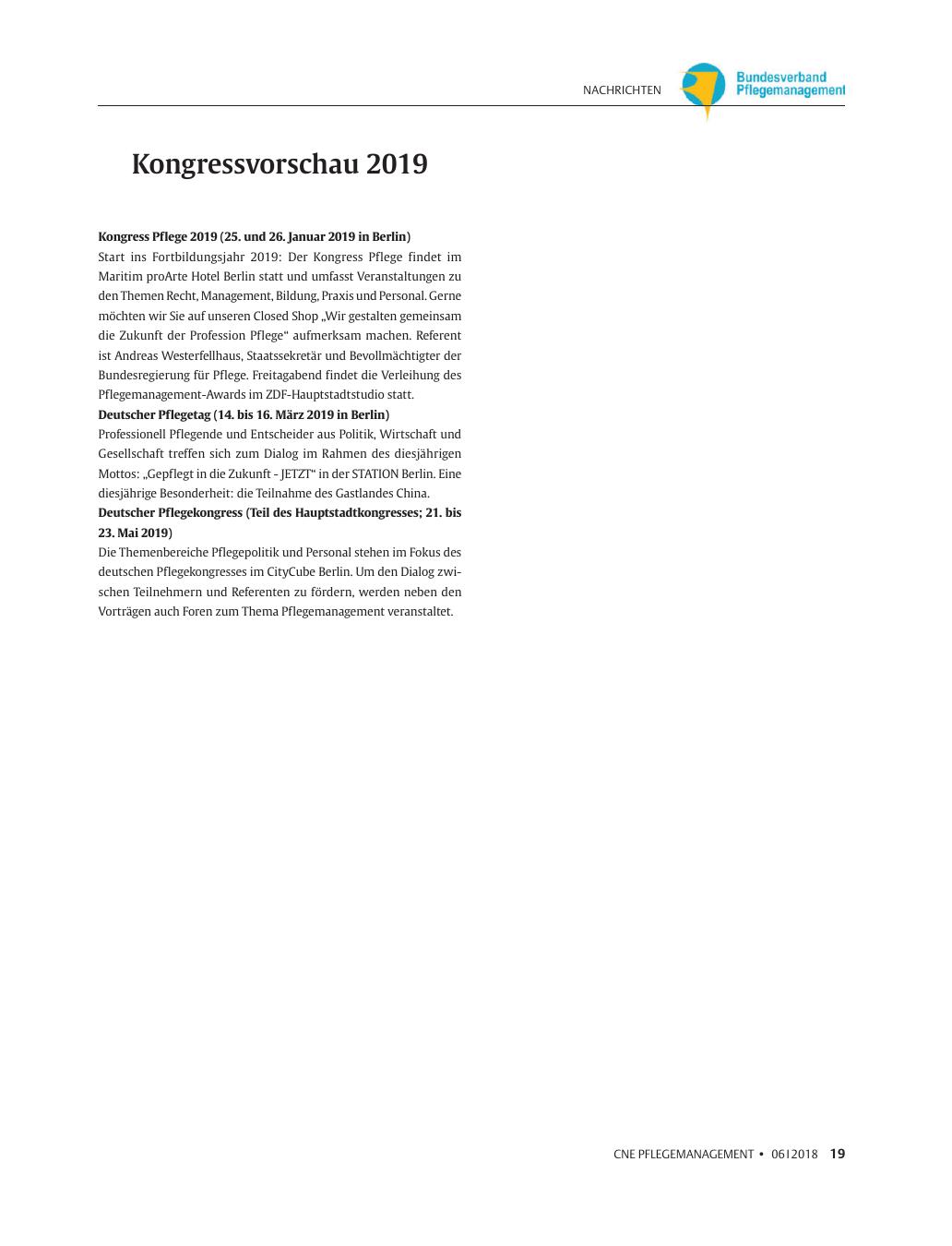 Vorschauseite 1: Kongressvorschau 2019