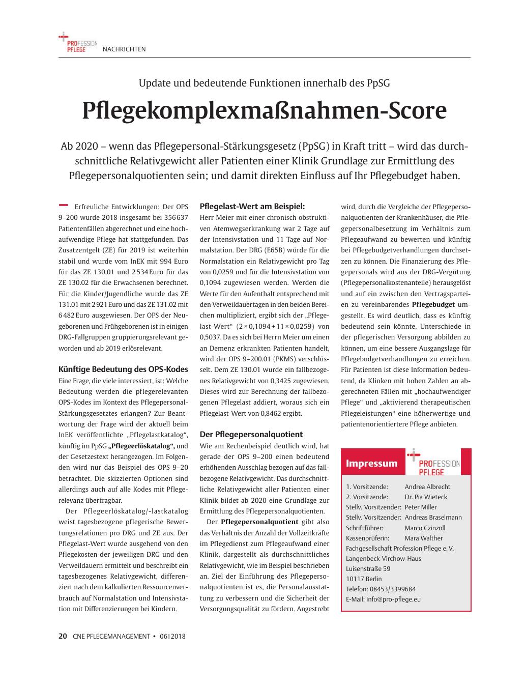 Vorschauseite 1: Pflegekomplexmaßnahmen-Score