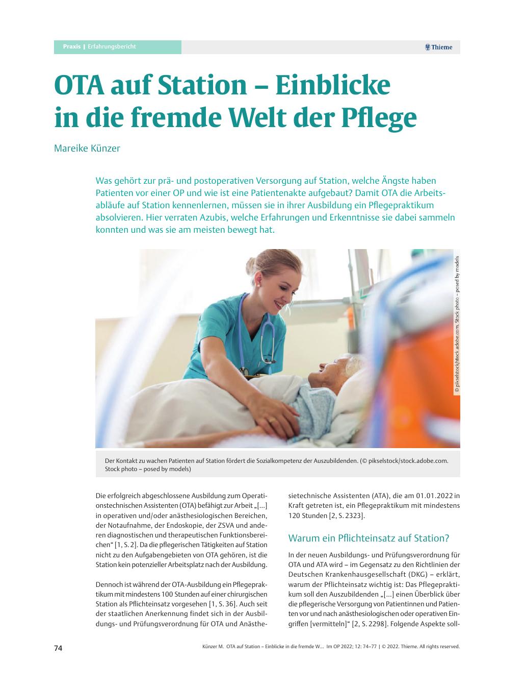 Vorschauseite 1: OTA auf Station – Einblicke in die fremde Welt der Pflege