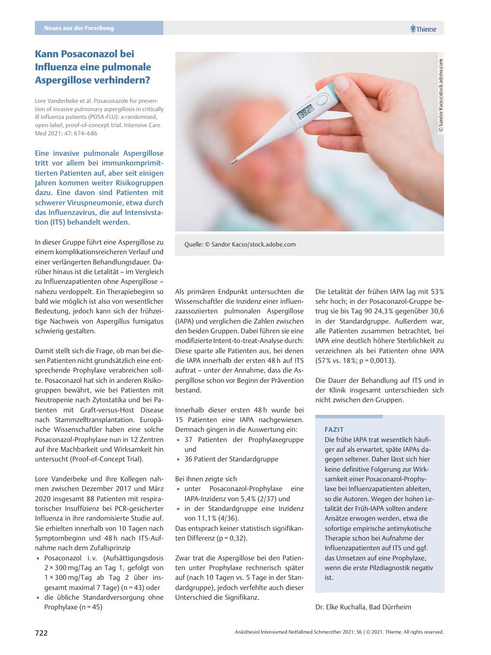 Vorschauseite 1: Kann Posaconazol bei Influenza eine pulmonale Aspergillose verhindern?