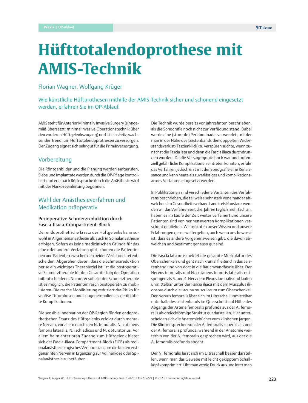 Vorschauseite 1: Hüfttotalendoprothese mit AMIS-Technik