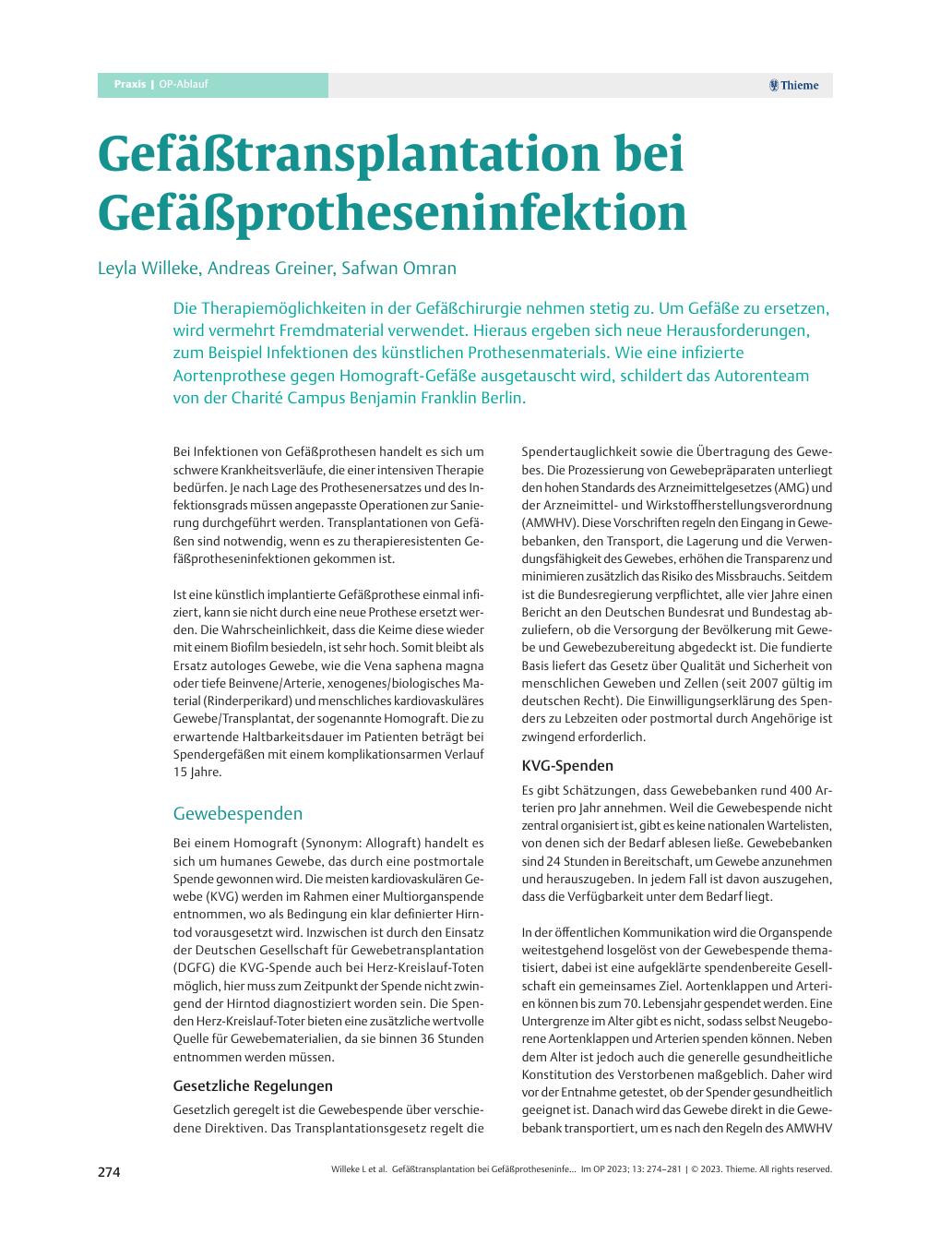 Vorschauseite 1: Gefäßtransplantation bei Gefäßprotheseninfektion