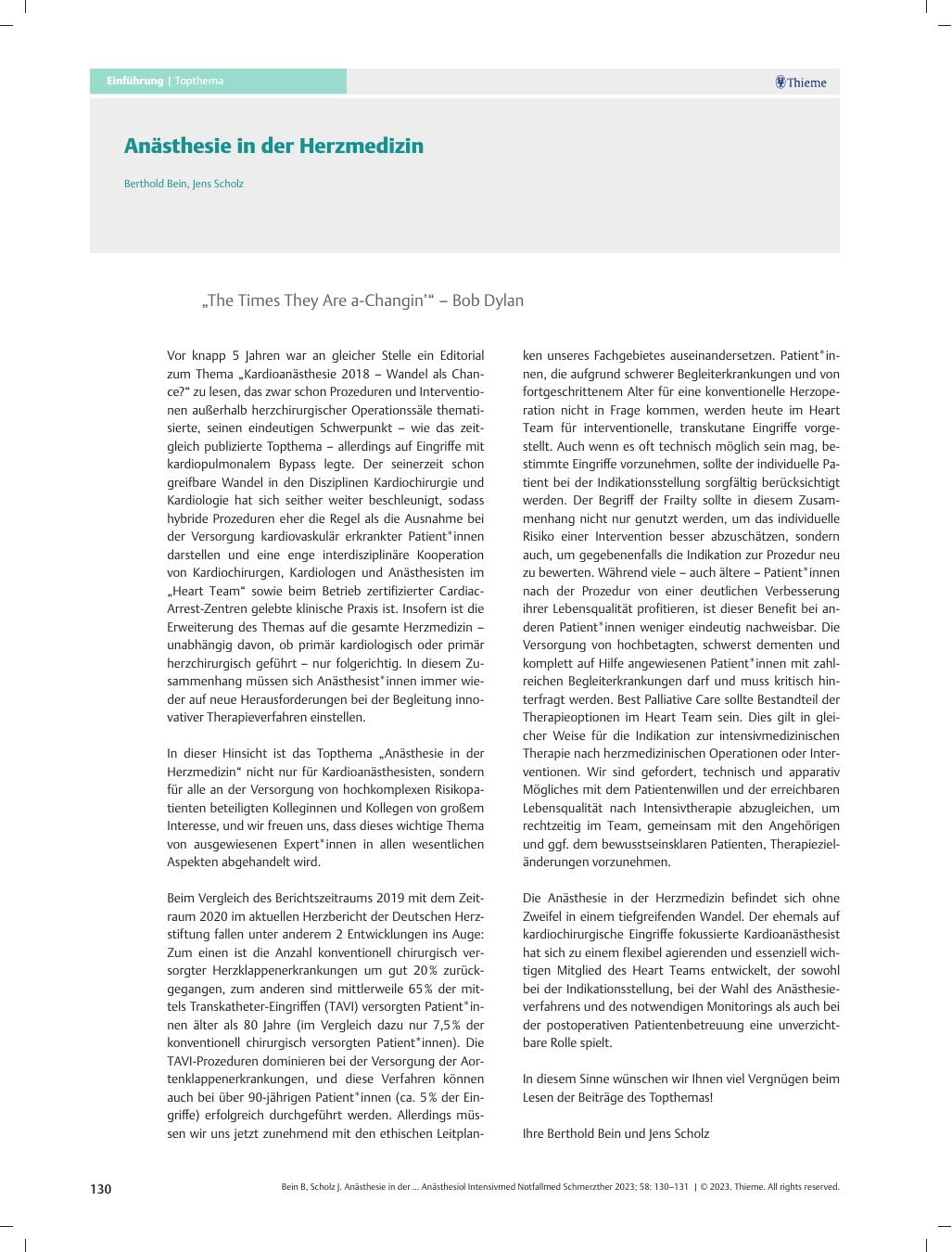 Vorschauseite 1: Anästhesie in der Herzmedizin