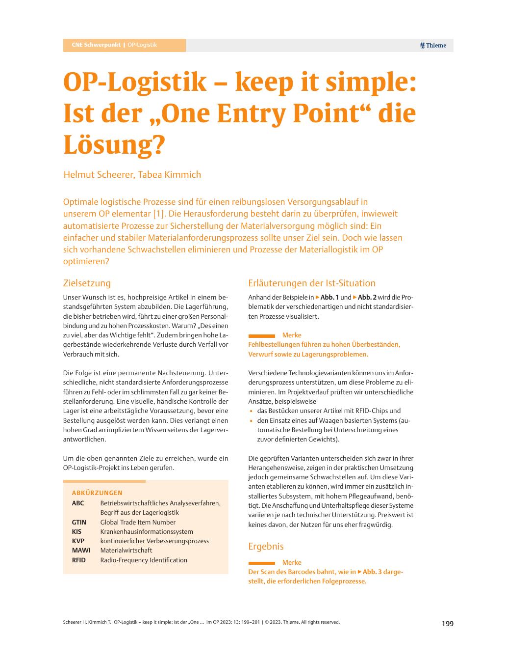 Vorschauseite 1: OP-Logistik – keep it simple: Ist der „One Entry Point“ die Lösung?