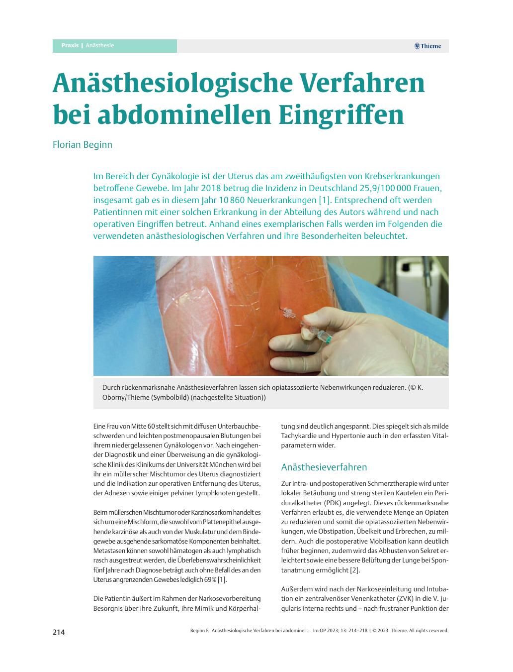 Vorschauseite 1: Anästhesiologische Verfahren bei abdominellen Eingriffen