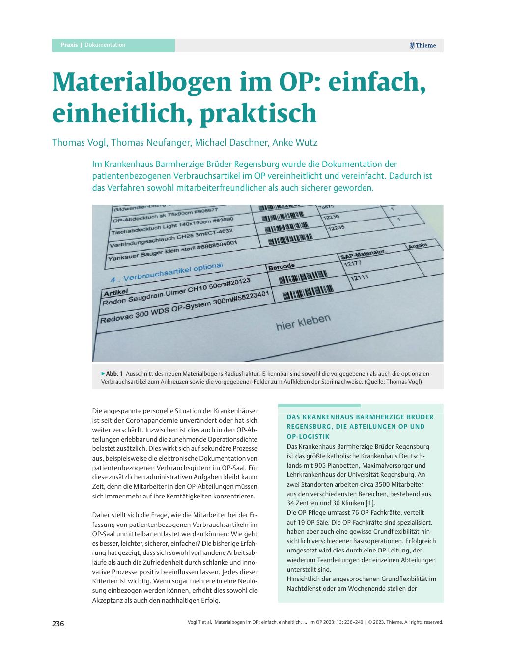 Vorschauseite 1: Materialbogen im OP: einfach, einheitlich, praktisch