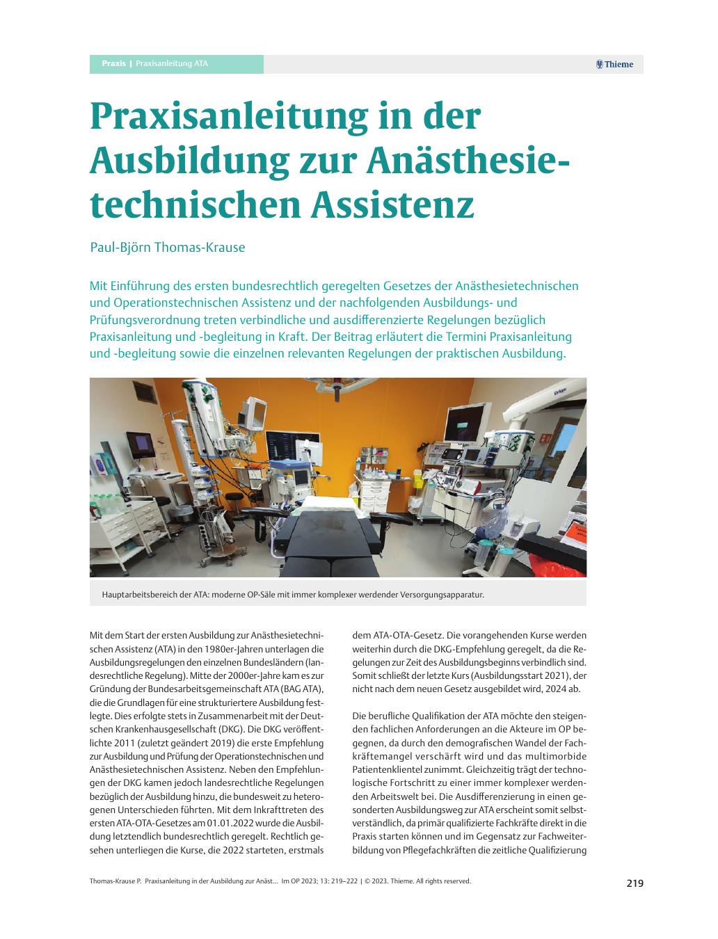 Vorschauseite 1: Praxisanleitung in der Ausbildung zur Anästhesietechnischen Assistenz
