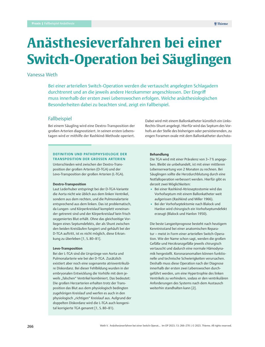 Vorschauseite 1: Anästhesieverfahren bei einer Switch-Operation bei Säuglingen