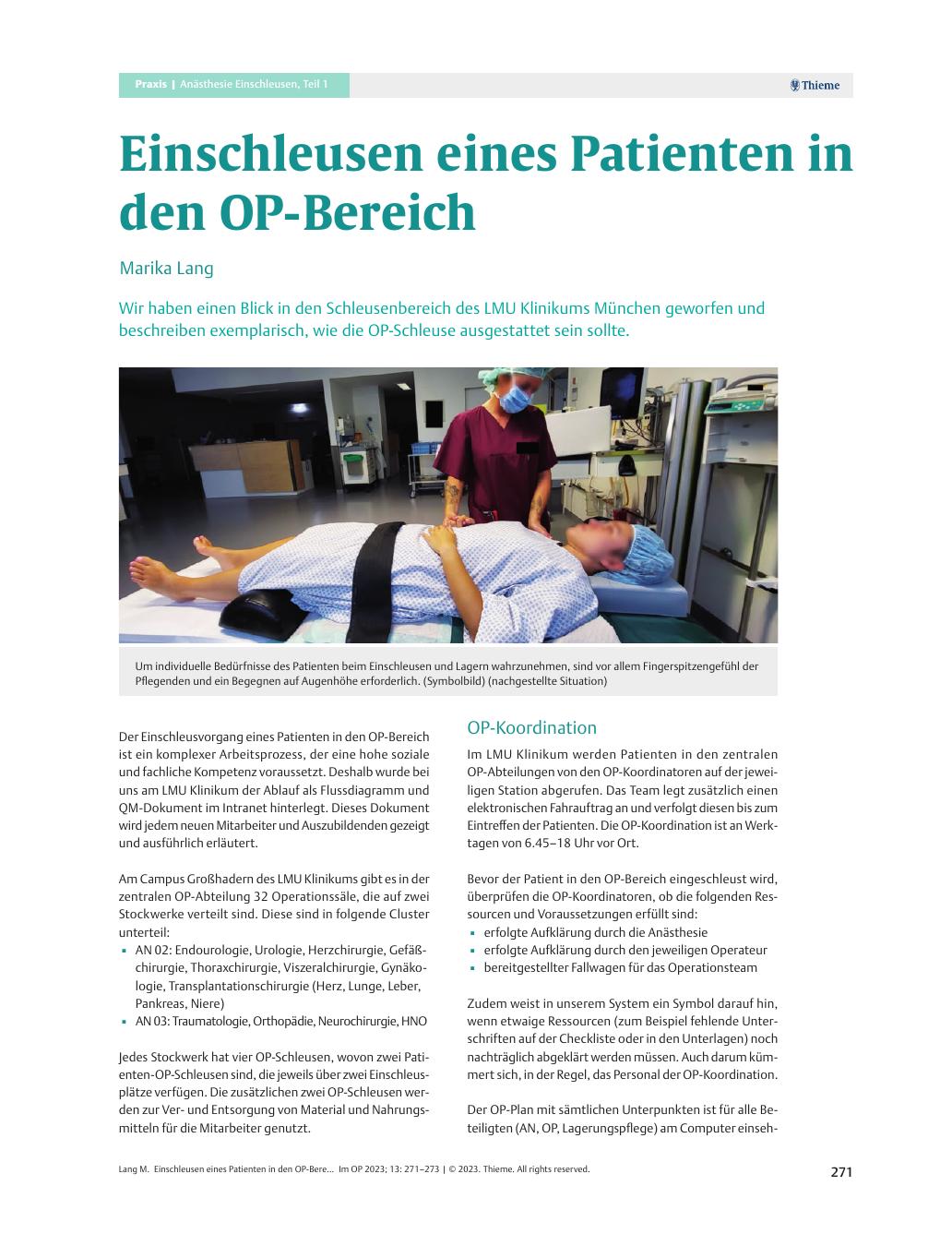 Vorschauseite 1: Einschleusen eines Patienten in den OP-Bereich