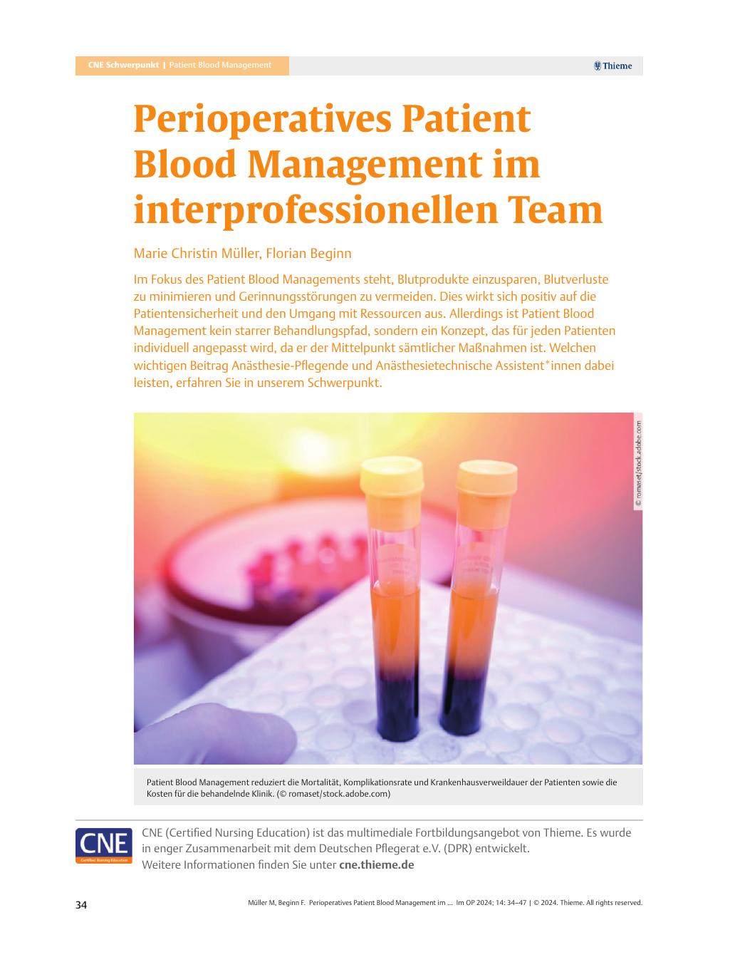 Vorschauseite 1: Perioperatives Patient Blood Management im interprofessionellen Team