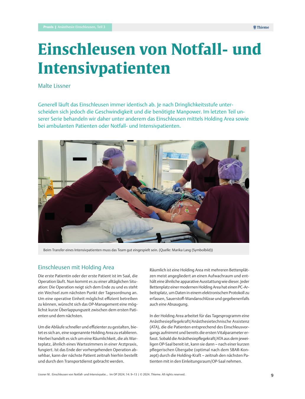 Vorschauseite 1: Einschleusen von Notfallund Intensivpatienten