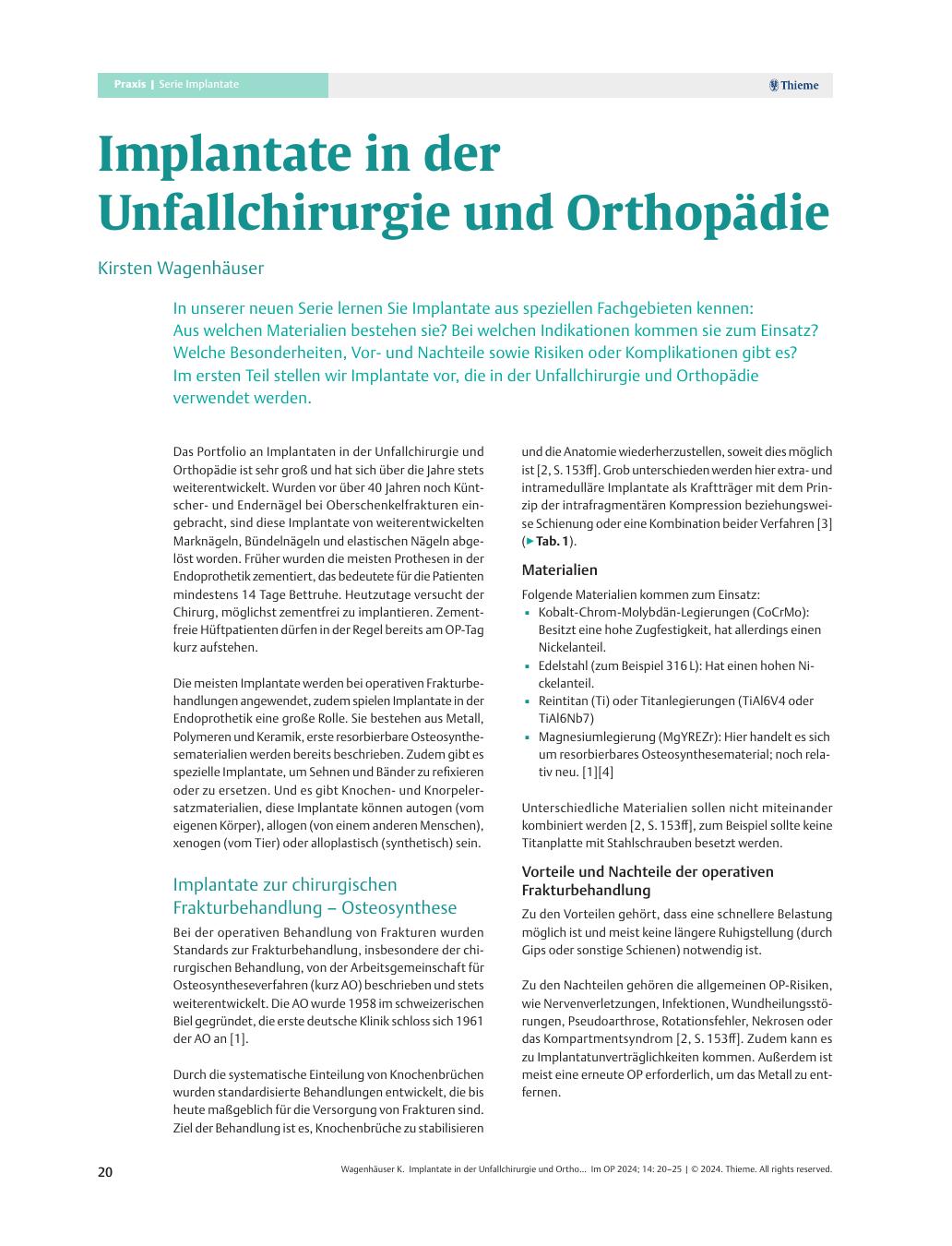 Vorschauseite 1: Implantate in der Unfallchirurgie und Orthopädie