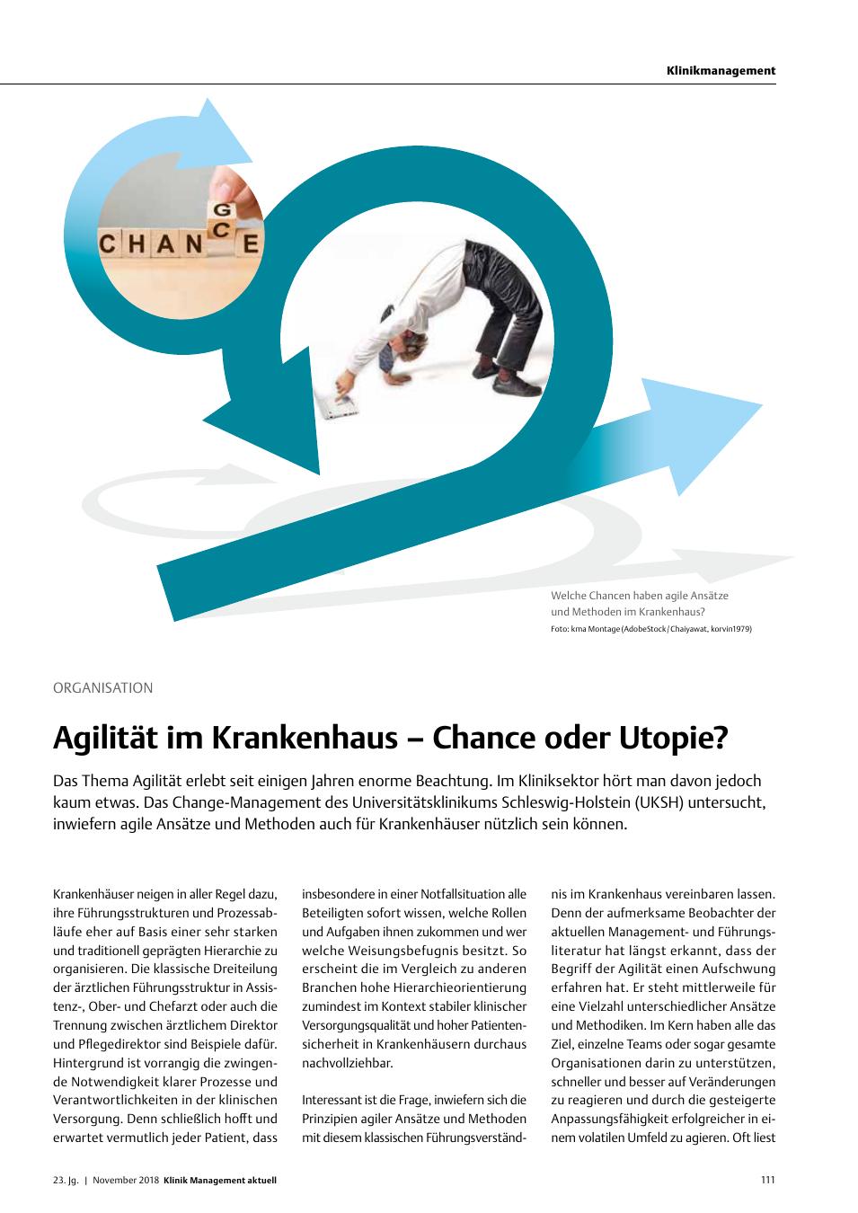Vorschauseite 1: Organisation: Agilität im Krankenhaus – Chance oder Utopie?