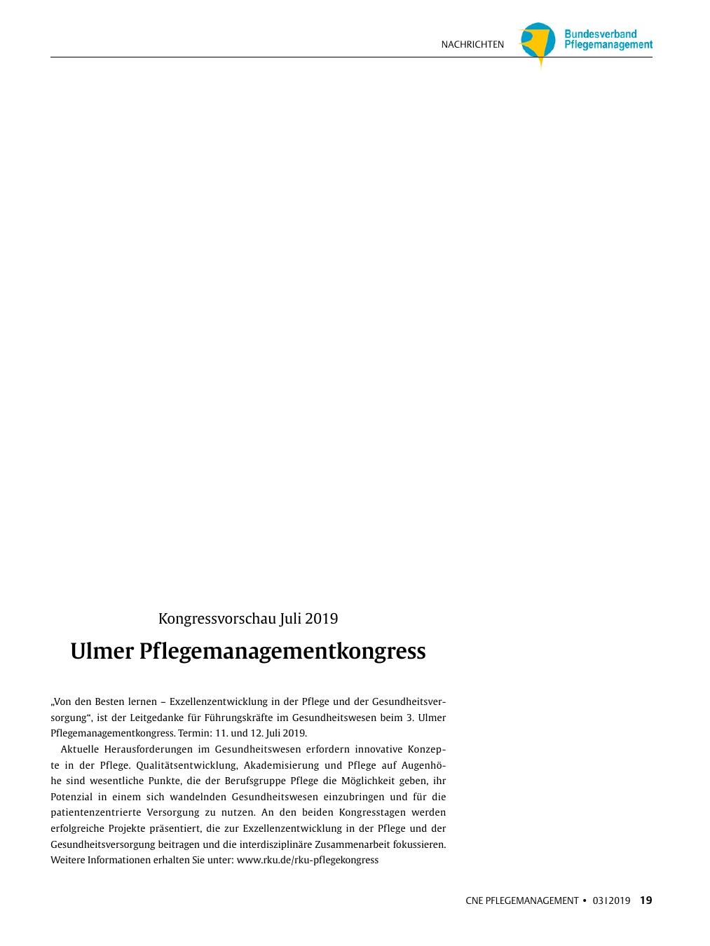 Vorschauseite 1: Ulmer Pflegemanagementkongress