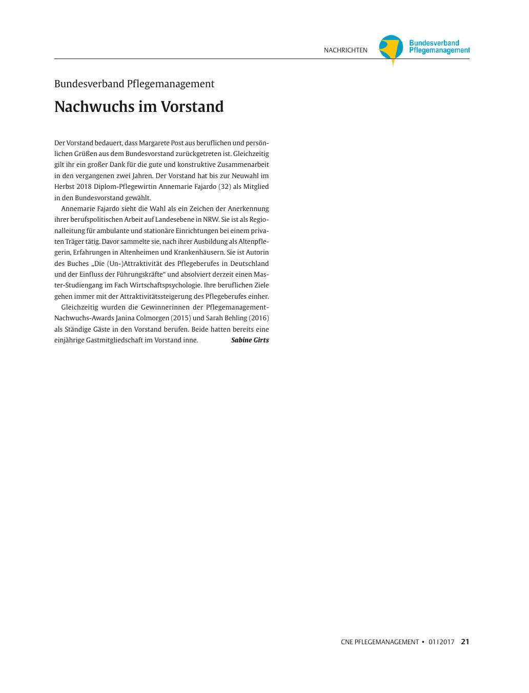 Vorschauseite 1: Nachwuchs im Vorstand