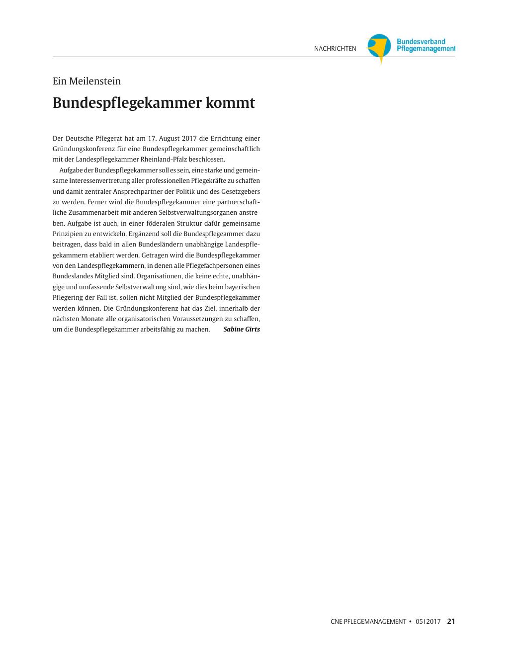 Vorschauseite 1: Bundespflegekammer kommt