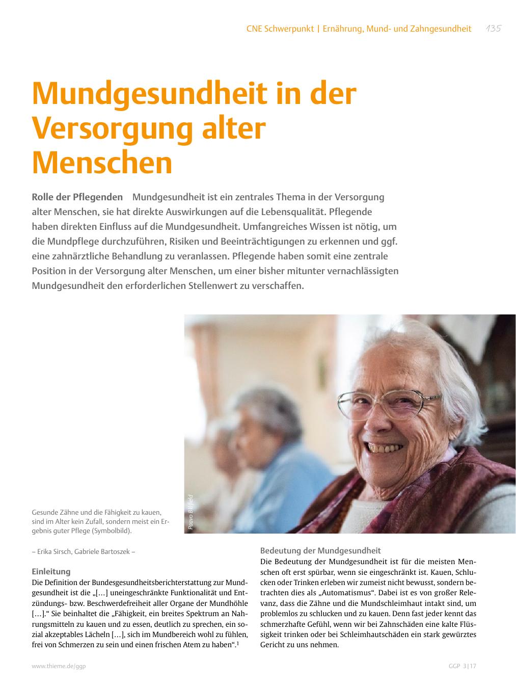 Vorschauseite 1: Mundgesundheit in der Versorgung alter Menschen