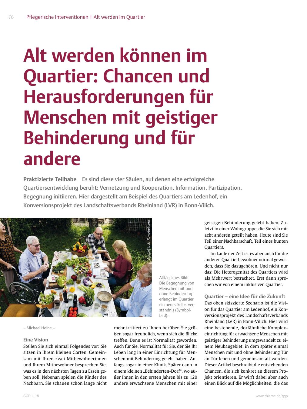 Vorschauseite 1: Alt werden können im Quartier: Chancen und Herausforderungen für Menschen mit geistiger Behinderung und für andere