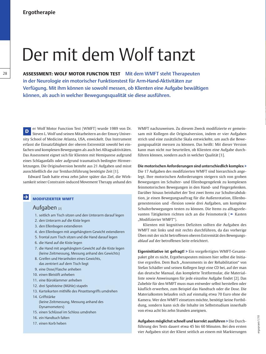 Vorschauseite 1: Assessment: Wolf Motor Function Test – Der mit dem Wolf tanzt