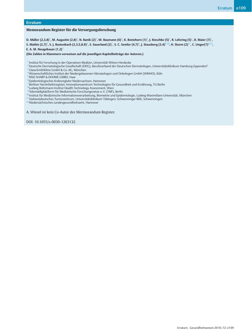 Vorschauseite 1: Memorandum Register für die Versorgungsforschung *