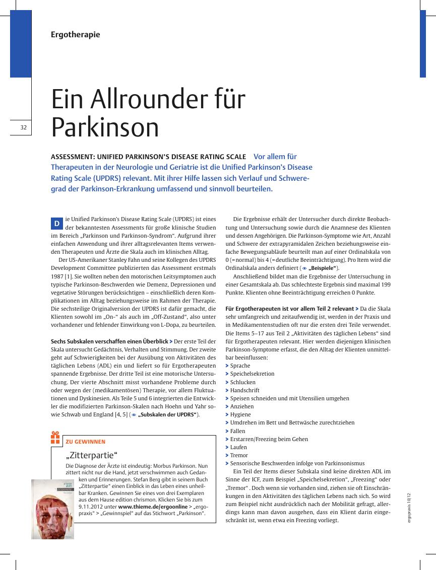 Vorschauseite 1: Assessment: Unified Parkinson’s Disease Rating Scale – Ein Allrounder für Parkinson