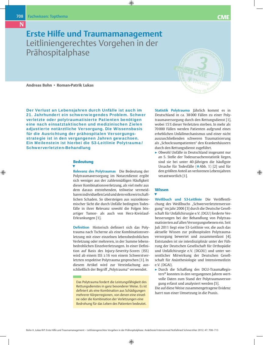 Vorschauseite 1: Erste Hilfe und Traumamanagement – Leitliniengerechtes Vorgehen in der Prähospitalphase