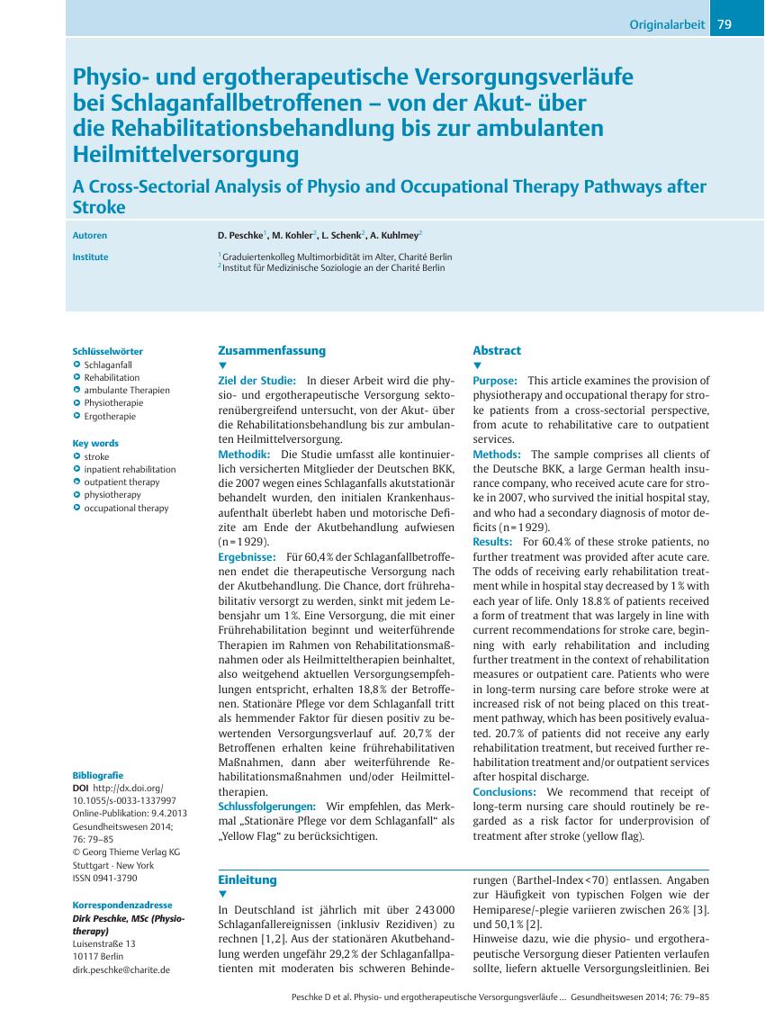 Vorschauseite 1: Physiound ergotherapeutische Versorgungsverläufe bei Schlaganfallbetroffenen – von der Akutüber die Rehabilitationsbehandlung bis zur ambulanten Heilmittelversorgung