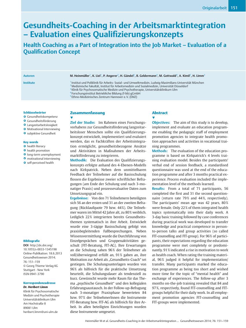 Vorschauseite 1: Gesundheits-Coaching in der Arbeitsmarktintegration – Evaluation eines Qualifizierungskonzepts