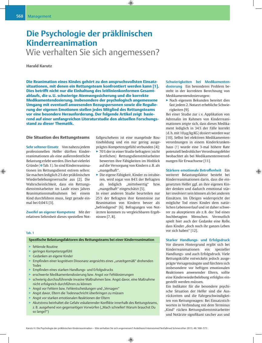 Vorschauseite 1: Die Psychologie der präklinischen Kinderreanimation – Wie verhalten Sie sich angemessen?