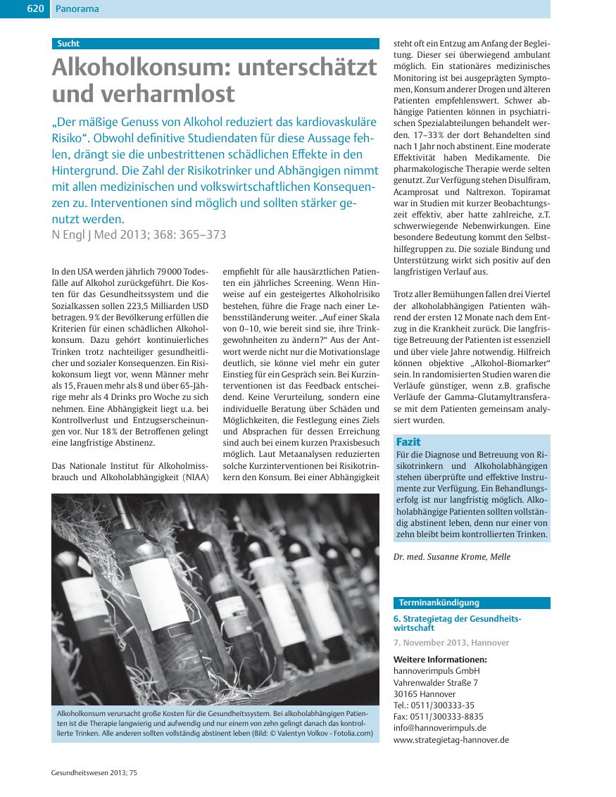 Vorschauseite 1: Alkoholkonsum: unterschätzt und verharmlost
