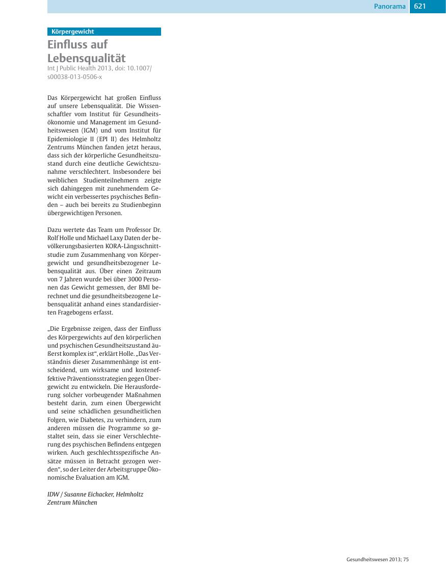 Vorschauseite 1: Einfluss auf Lebensqualität
