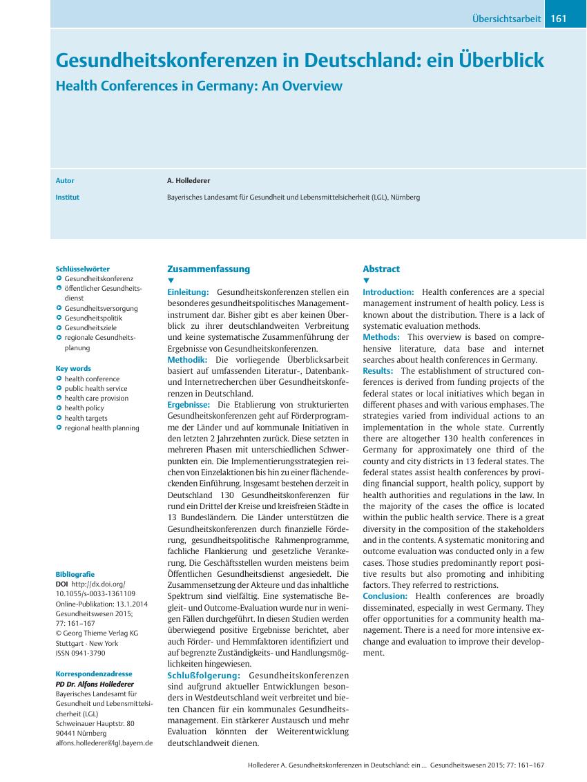 Vorschauseite 1: Gesundheitskonferenzen in Deutschland: ein Überblick