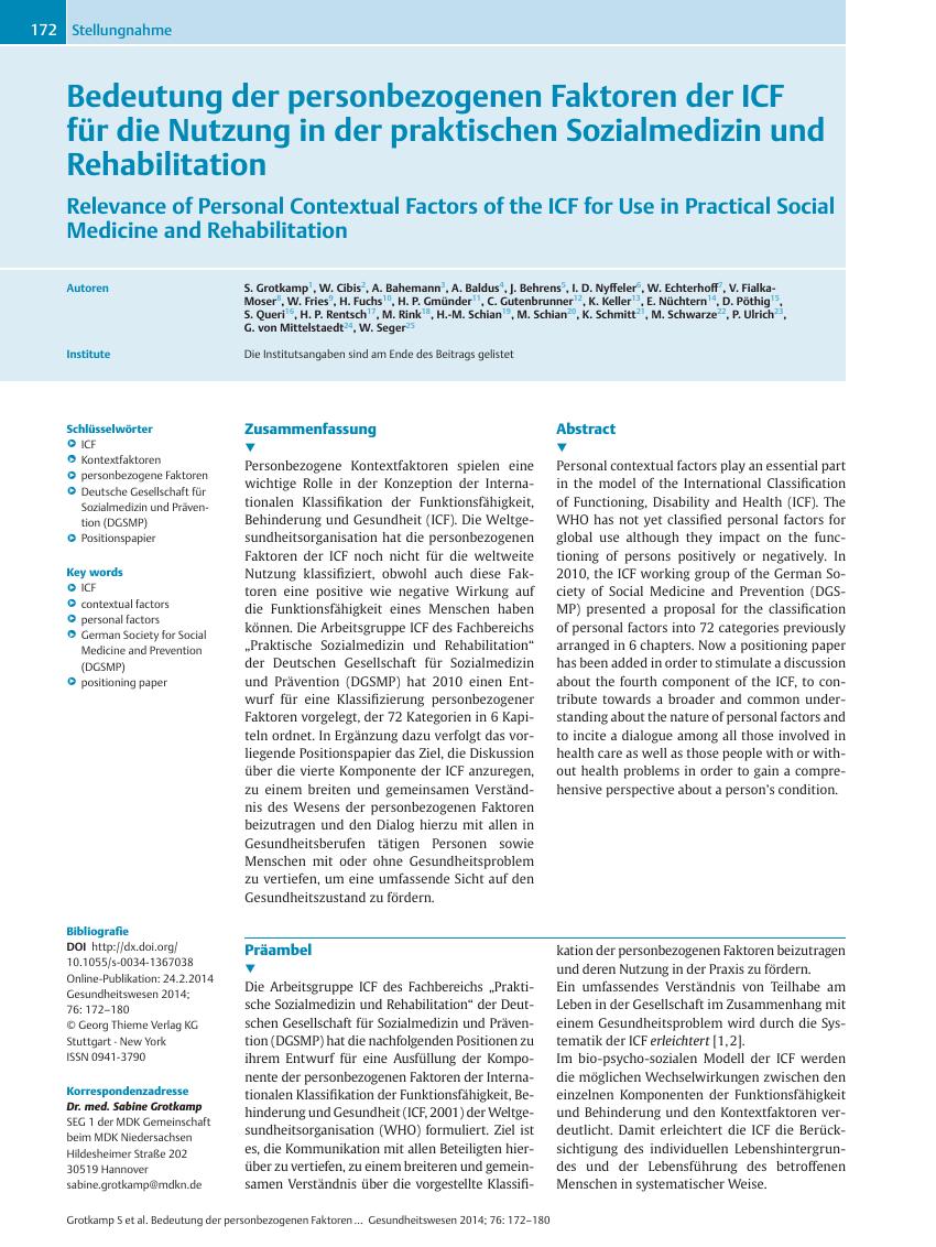 Vorschauseite 1: Bedeutung der personbezogenen Faktoren der ICF für die Nutzung in der praktischen Sozialmedizin und Rehabilitation