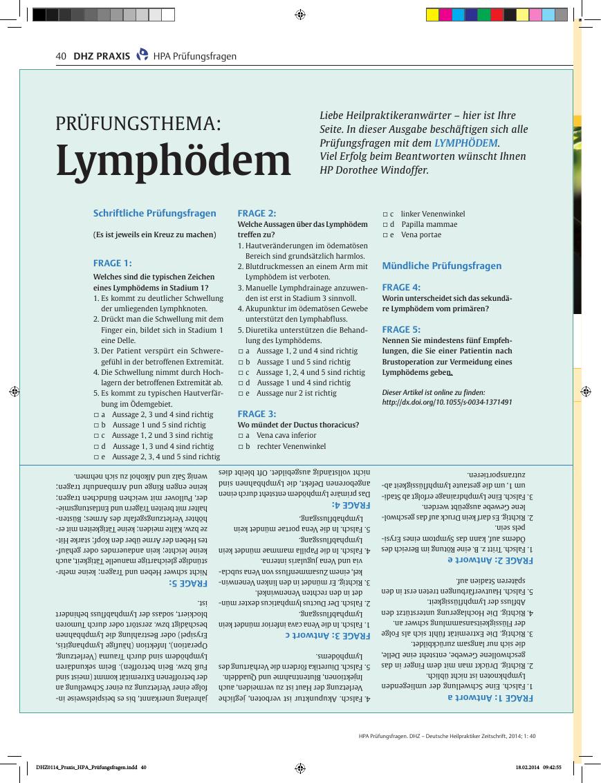 Vorschauseite 1: Prüfungsthema: Lymphödem