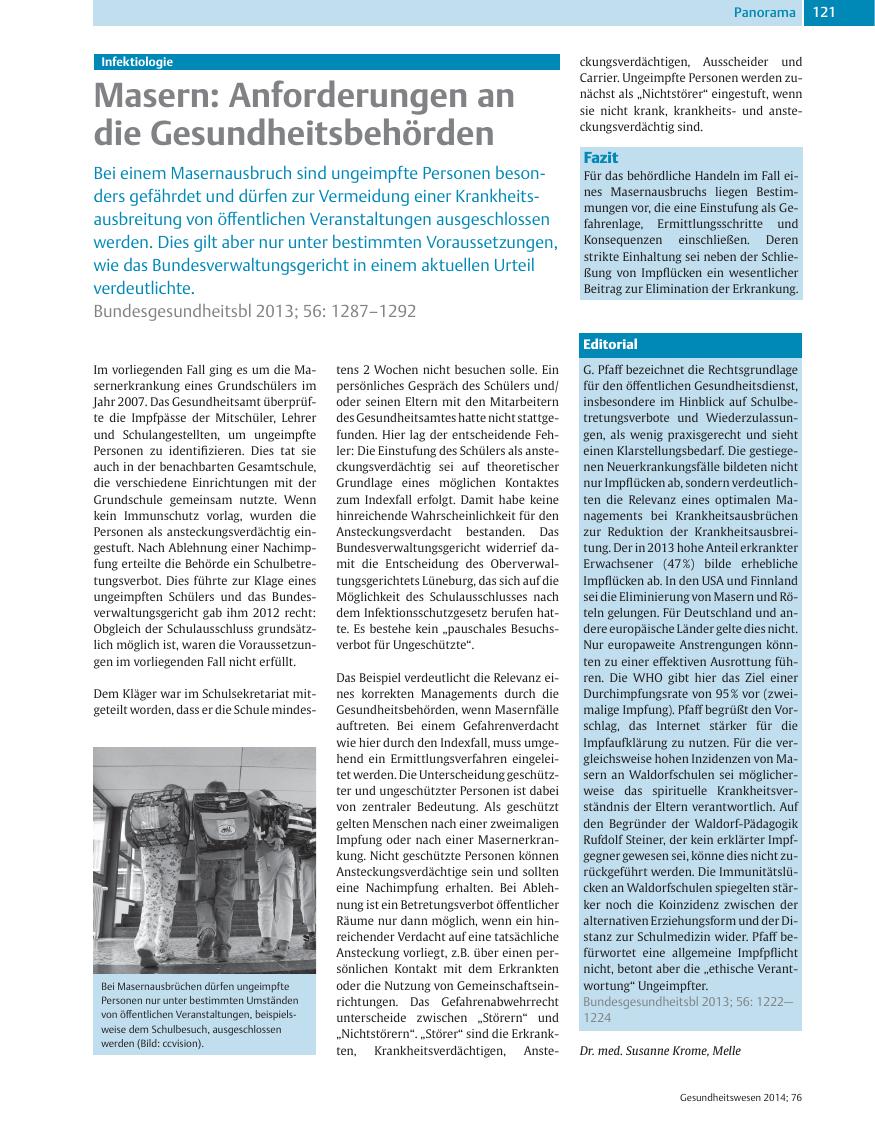 Vorschauseite 1: Masern: Anforderungen an die Gesundheitsbehörden