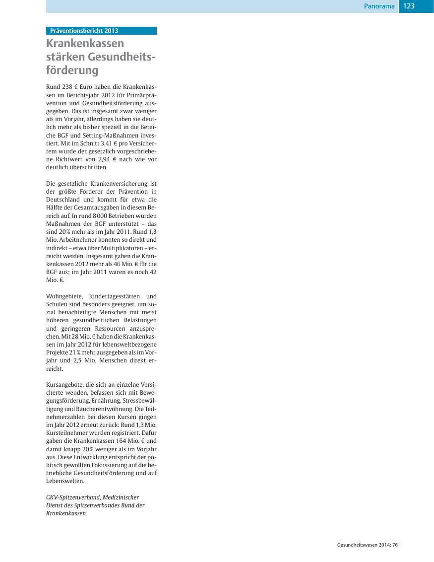 Vorschauseite 1: Krankenkassen stärken Gesundheitsförderung