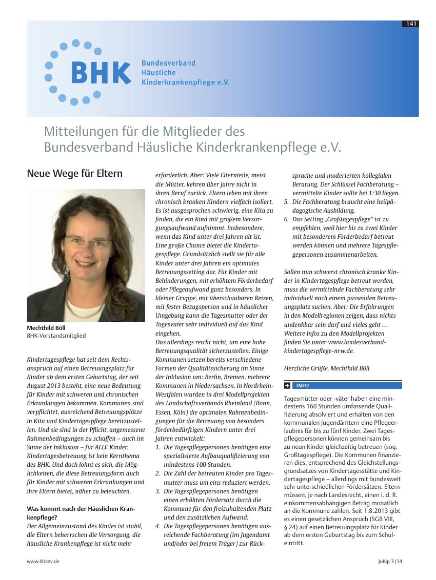 Vorschauseite 1: Mitteilungen für die Mitglieder des Bundesverband Häusliche Kinderkrankenpflege e. V.