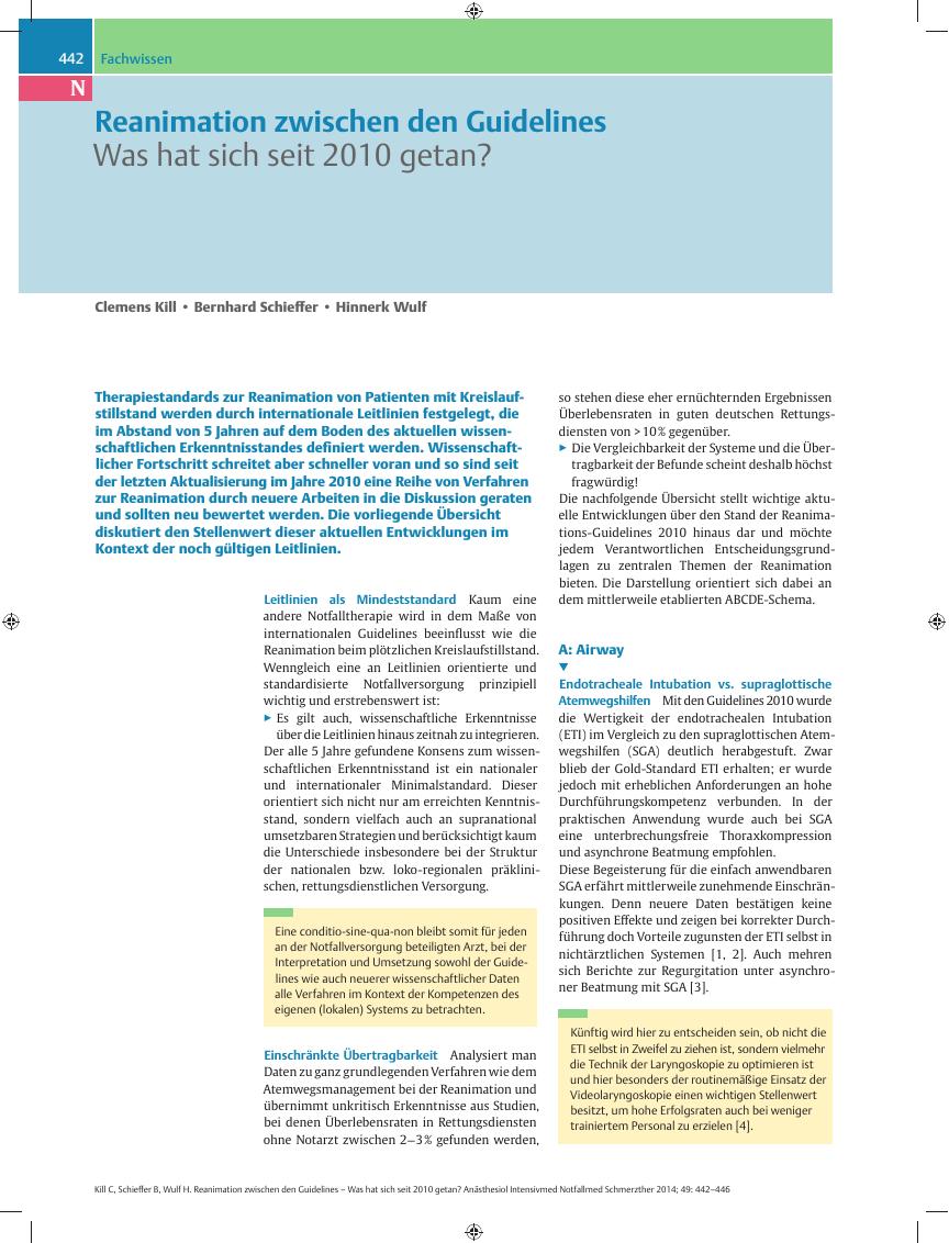 Vorschauseite 1: Reanimation zwischen den Guidelines – Was hat sich seit 2010 getan?