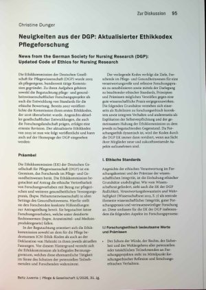 Vorschauseite 1: Neuigkeiten aus der DGP: Aktualisierter Ethikkodex Pflegeforschung
