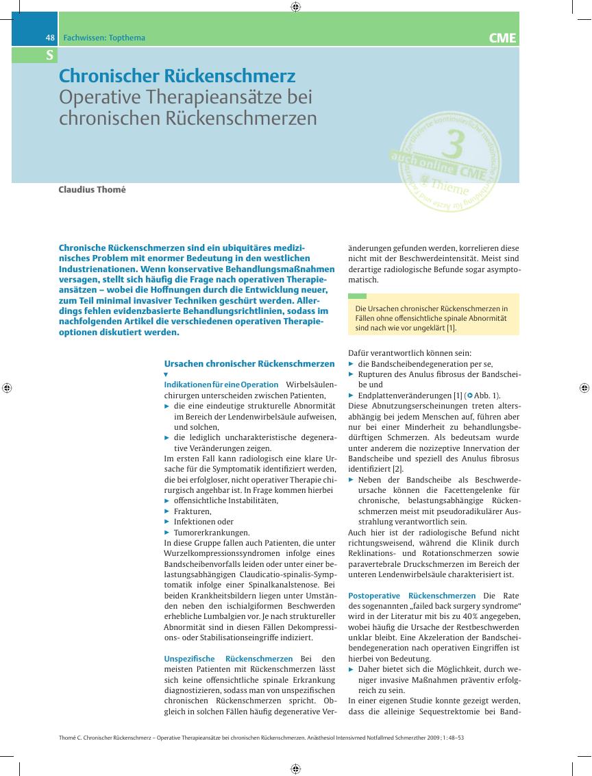 Vorschauseite 1: Chronischer Rückenschmerz – Operative Therapieansätze bei chronischen Rückenschmerzen