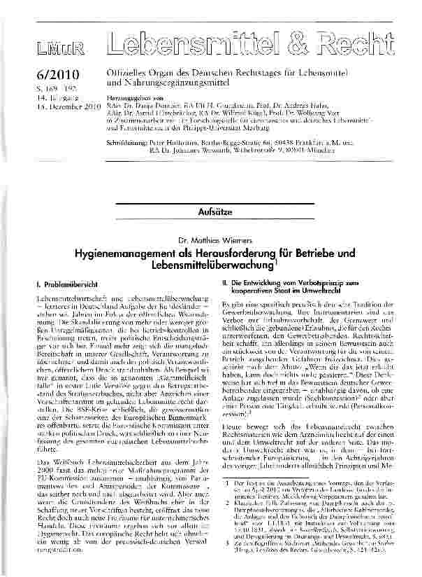 Vorschauseite 1: Hygienemanagement als Herausforderung für Betriebe und Lebensmittelüberwachung