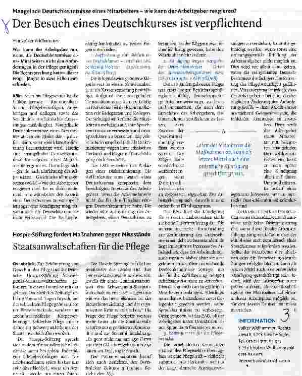 Vorschauseite 1: Der Besuch eines Deutschkurses ist verpflichtend