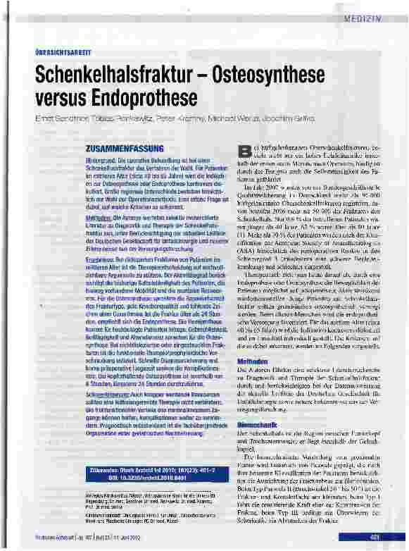 Vorschauseite 1: Schenkelhalsfraktur - Osteosynthese versus Endoprothese