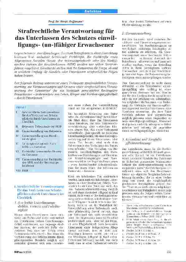 Vorschauseite 1: Strafrechtliche Verantwortung für das Unterlassen des Schutzes einwilligungs (un-)fähiger Erwachsener