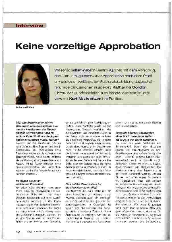 Vorschauseite 1: Keine vorzeitige Approbation