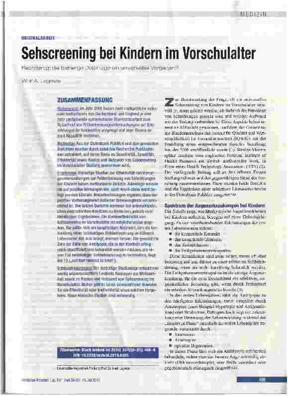 Vorschauseite 1: Sehscreening bei Kindern im Vorschulalter