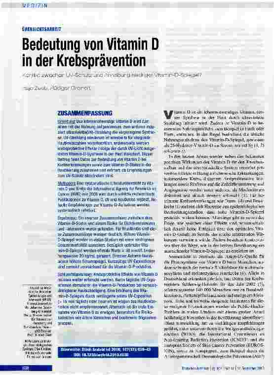 Vorschauseite 1: Bedeutung von Vitamin D in der Krebsprävention
