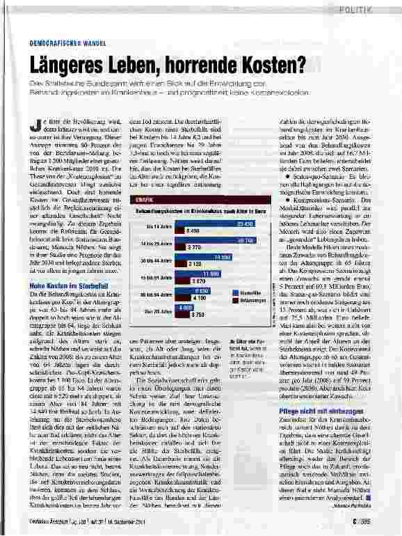 Vorschauseite 1: Längeres Leben, horrende Kosten?